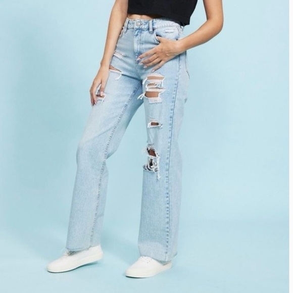 Aeropostale High Rise Wide Leg Distressed Jeans - Light Wash Size 4 - Picture 4 of 4